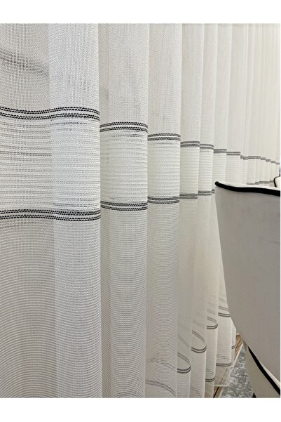 Brillant Modern 2 Row Banded Armor Look 1/2,5 Pleat - Ecru - Cream Tulle Curtain