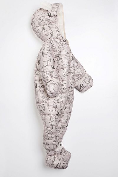 PODİUM GİYİM Cute Dinosaur Patterned Winter Hooded Cosmonaut Jumpsuit with Removable Feet and Hidden Gloves
