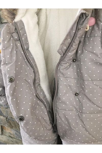 PODİUM GİYİM Soft Fabric Shepherd Button Cute Cat Printed Zipper Hooded Cosmonaut Jumpsuit