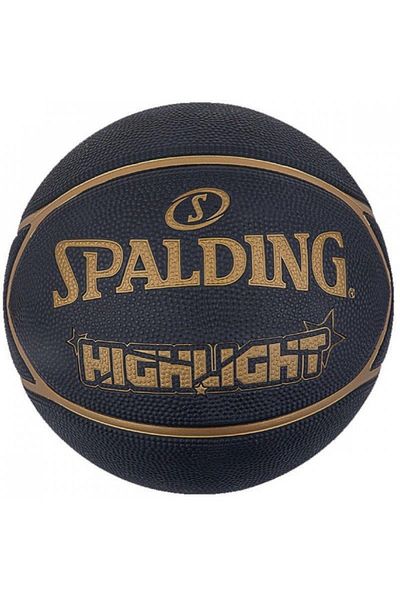 SPALDING 2021 Highlight Black Basket Ball - Size 7, Black Gold, Rub (84355Z) Pump Included