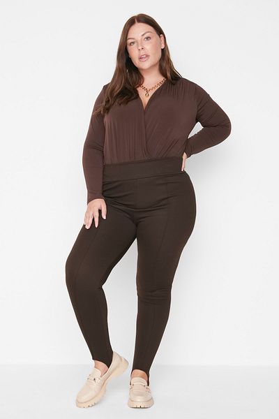 Trendyol Curve Plus Size Leggings - Brown - High Waist