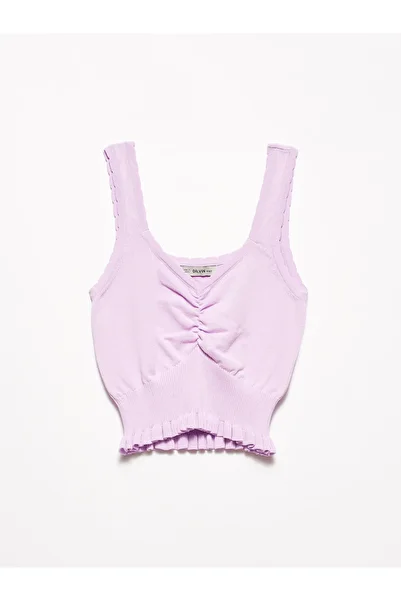 Dilvin Women's Lilac 2650 Drawstring Collar Tank Top 101A02650
