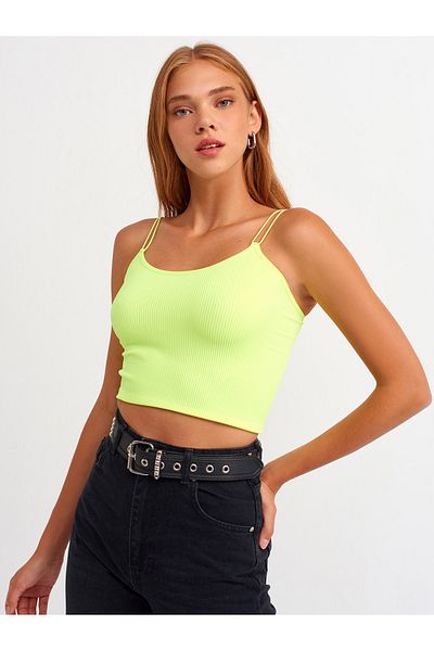 Dilvin Neonově žlutý elastický Crop Top