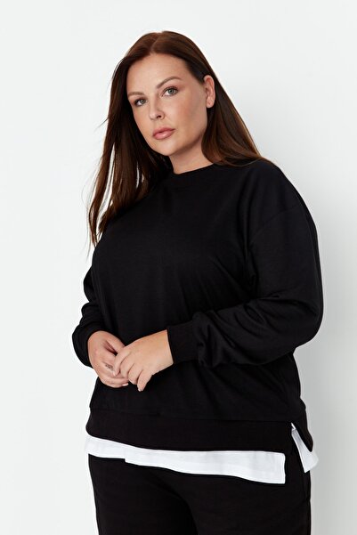 Trendyol Curve Plus Size Sweatshirt - Black - Oversize