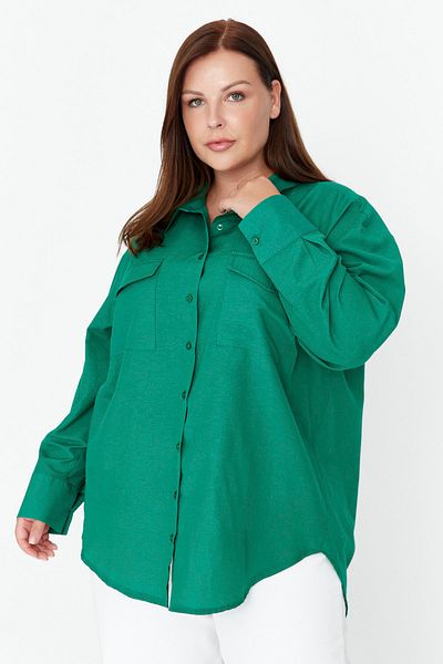 Trendyol Curve Zöld szőtt zsebes poplin ing TBBAW23AX00013