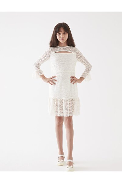 Kıvanç Çocuk Kız Çocuk Astarlı Yarım Kollu Simli Dantelli Elbise