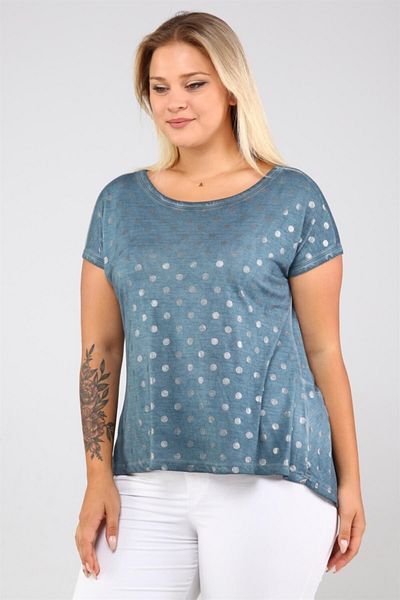 Seamoda Tricou de damă de mărime mare, confortabilă, ocazională, cu imprimeu cu puncte, cu decupaj lung asimetric la spate-verde petrol