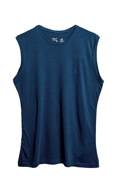 BSM Men's Navy Blue Modal Cotton Crew Neck Sleeveless T-shirt