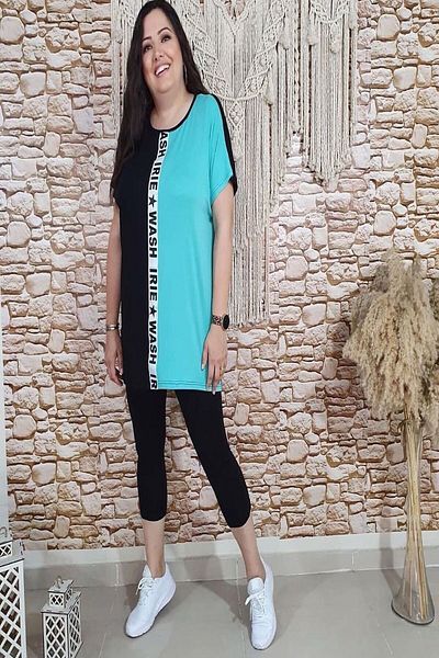 xlargebutik Plus Size Women's Clothing Full Flexible Fabric Blue Tunic