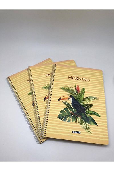 Gıpta Morning Spiral Cardboard Cover A4 80 Sheets Checkered Notebook 3 Pieces