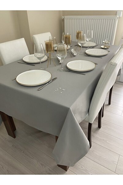 Zeren Home Sıvı Geçirmez Dertsiz Masa Örtüsü Gri