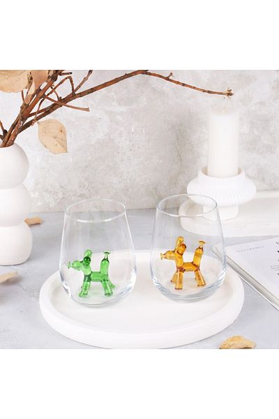 ADAMODART Green & Yellow Balloon Dog Figure 2-Piece Water Glasses