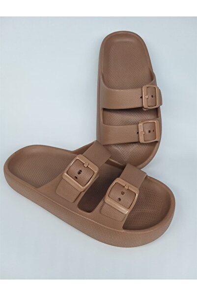 Settimo Women's Brown Double Buckle Platform Summer Slippers