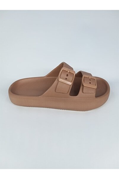 Settimo Women's Brown Double Buckle Platform Summer Slippers