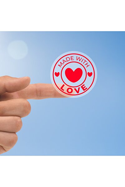 70 Adet Made With Love Şeffaf Sticker Kırmızı