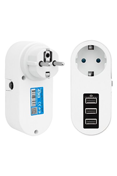 Powermaster Pm-4913 3 Usbli Tekli Termal Akım Korumalı Priz (10a-2500w)