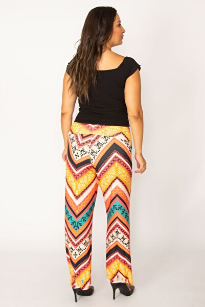 Şans Women's Large Size Colorful Wide Corsage Belt Colorful Trousers 65n34105