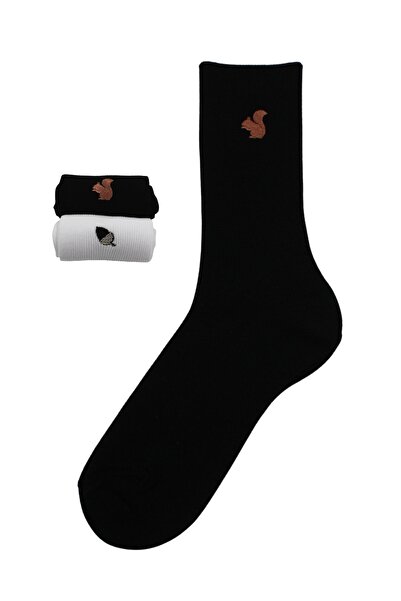 KARDEŞLER ÇORAP Unisex Patterned Embroidered Colorful Socket Cotton Socks 2 Pack