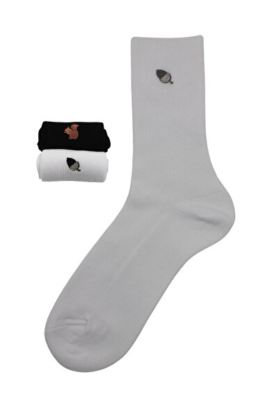 KARDEŞLER ÇORAP Unisex Patterned Embroidered Colorful Socket Cotton Socks 2 Pack