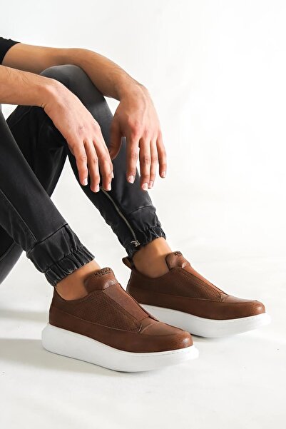 Rainon Store Brown - Tan Leather Elastic High Sole Outdoor Men's Sneaker