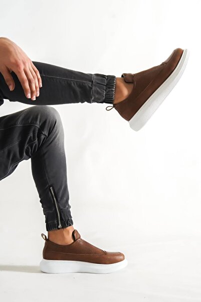 Rainon Store Brown - Tan Leather Elastic High Sole Outdoor Men's Sneaker