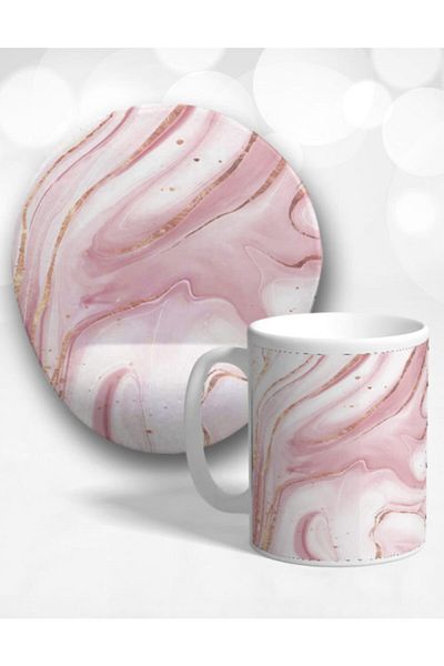Onartem Oval Patterned Wrist Support Mouse Pad and Mug Set