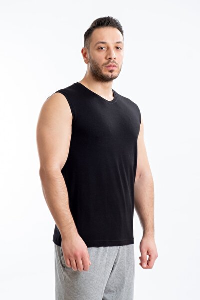 SEASOUL Ανδρικό μαύρο μπαμπού αμάνικο μπλουζάκι