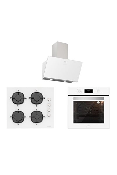 Silverline Beyaz Cam Ankastre Set (3457 Soho 60+cs5335w01+bo6502w02)