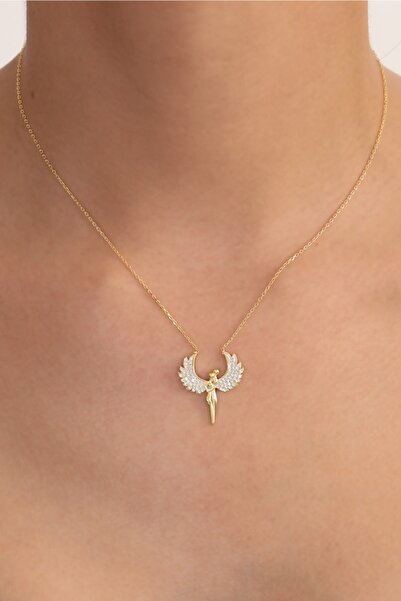 Bilsen Store Kadın 925 Ayar Gümüş Zincirli Altın Kaplama Beyaz Zirkon Taşlı S...