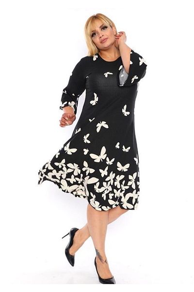 Şirin Butik Γυναικείο φόρεμα κρεπ με μανίκια με μαύρη πεταλούδα