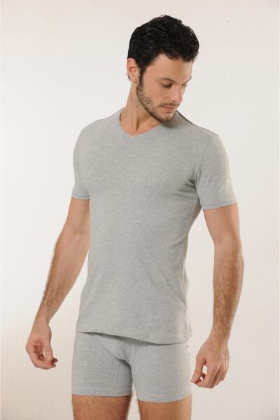Hmd 6-Piece Men's Cotton Gray V-Neck Undershirt & Lycra Comfortable Texture 702-6