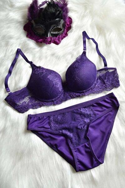 Imoda Kadın Mor Dantel Işlemeli Sütyen Külot Takımı