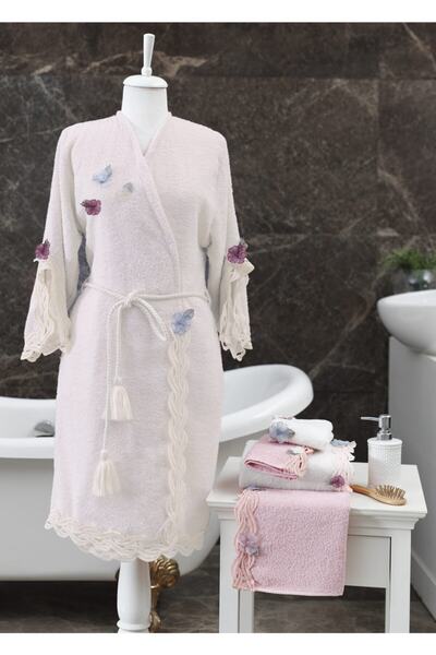 Fakılı Deco Home Pamuk Dantelli Kimono Bornoz Seti