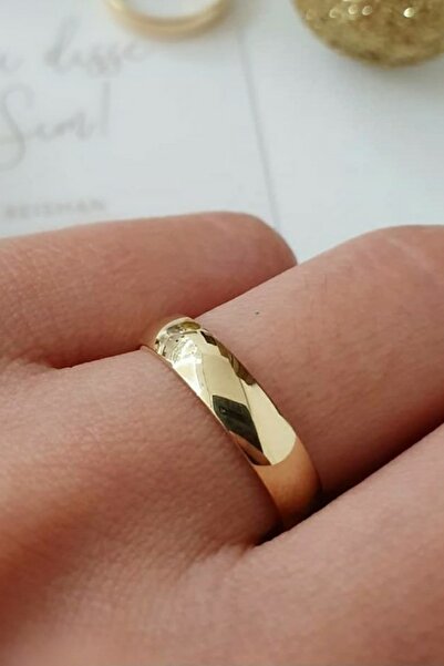 Silver Self Gümüş Alyans 6 Mm Altın Kaplama Bombeli