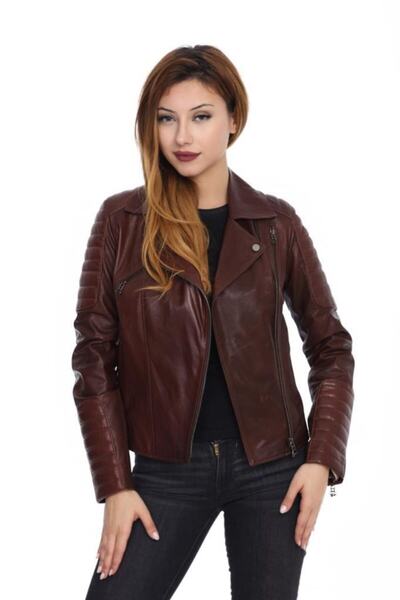 Franko Armondi Kadın Gerçek Deri Spor Biker Mont Fındık Kahve Bk-574-17444 Fa2