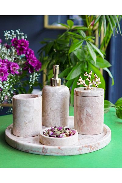 mar&more Beige Marble 5 Piece Rolin Bathroom Set