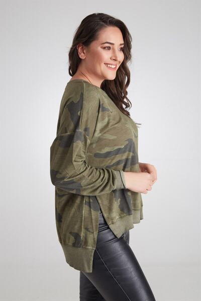 Seamoda Sweat Camouflage Patterned Oil Wash Slit Khaki-bb