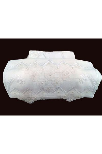 Evsay Needle Embroidered Motif Velvet Hand Towel Set of 6 Cream