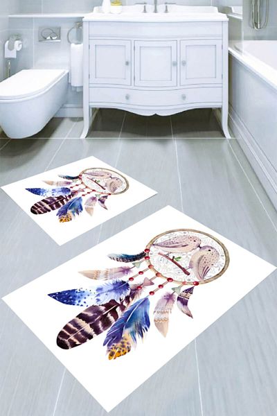 MODANOİVA سجادة حمام منقوشة من Dream Catcher مكونة من قطعتين (50x60 - 60x100)