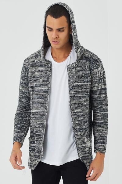 Tarz Cool Ανδρική πλεκτή ζακέτα με γκρι σχέδιο