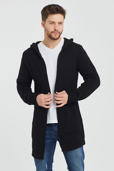 Tarz Cool Cardigan negru cu model pentru bărbați - Hrk8085r03s