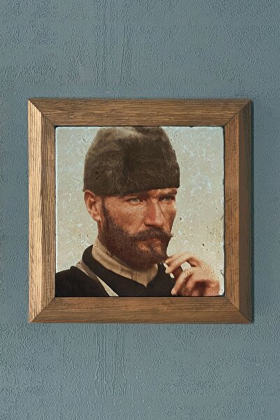 Genel Markalar Masif Çerçeveli Atatürk Doğaltaş Tablo Pano 28x28 cm