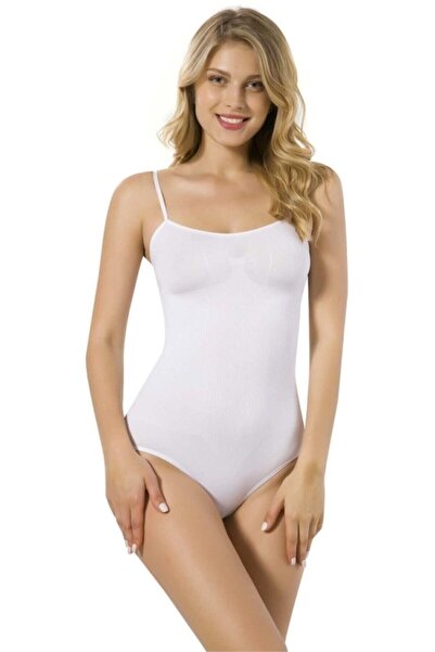 by HW Жіночий білий безшовний боді з товстими бретелями та застібкою знизу