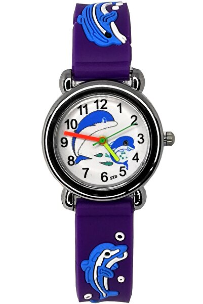 sezerekspres Rodium Children's Wristwatch Dolphin Fish Pattern 12021 Purple