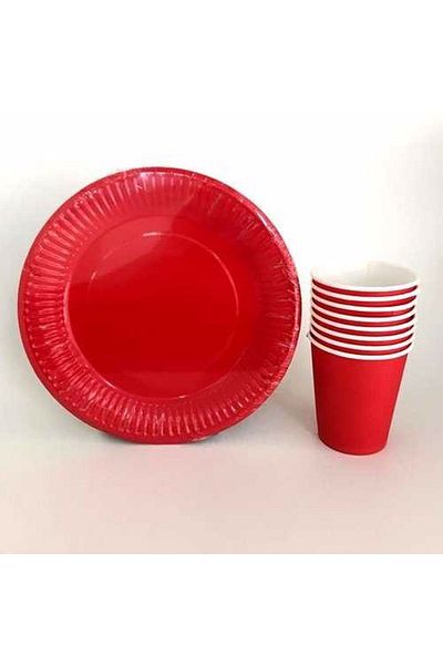 Happyland Cardboard Plate Cup Set Red Plate and Cup Set 8 Plates and 8 Cups Set