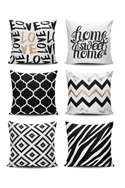 Alkan Homes غطاء وسادة مكون من 6 قطع حديث باللون الأسود