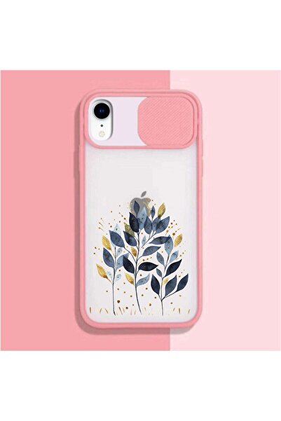 mooodcase Mavi Yaprak Tasarımlı Iphone Xr Pembe Kamera Korumalı Telefon Kılıfı