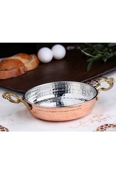 Fantom Handmade Thick Forged Copper Pan - No:2, 16cm Pewter, Double Handle