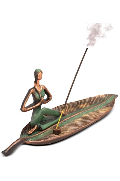 Gift Garden Özel Tasarım Yoga Yapan Kadın Tütsülük Yeşil Yapraklı