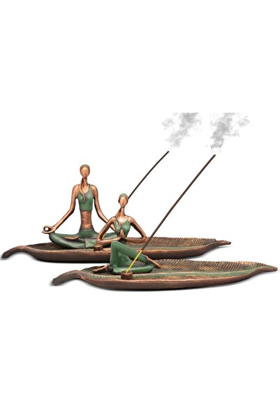 Gift Garden Özel Tasarım Yoga Yapan Kadın Tütsülük Yeşil Yapraklı